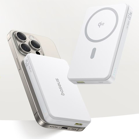 Powerbank Airpow II 10000mAh Qi2 MagSafe 22.5W z kablem USB-C 20V 3A 30cm - biały