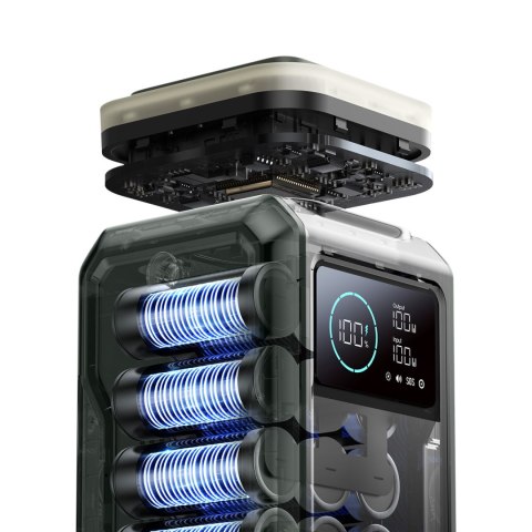 Powerbank turystyczny 75000mAh 100W USB-C USB-A lampka sygnał SOS - zielony