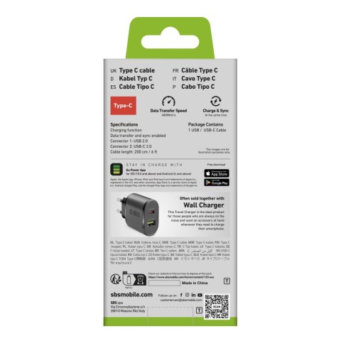 Kabel przewód USB-A - USB-C 2 m - czarny