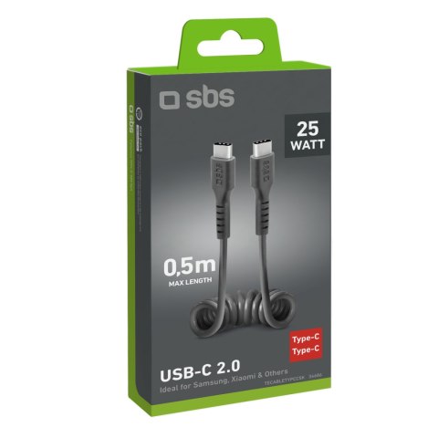 Kabel przewód spiralny USB-C 0.5m - czarny