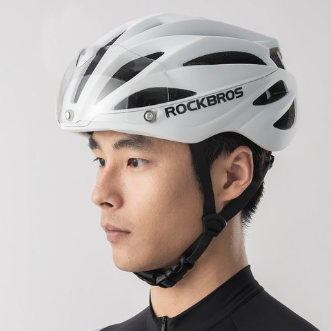 Kask rowerowy z szybką odpinanymi okularami z filtrem UV unisex - biały mat