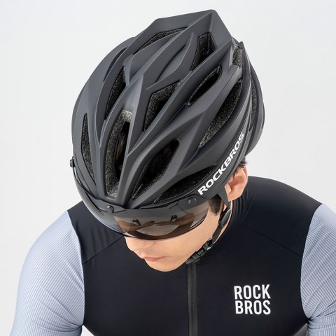 Kask rowerowy z szybką odpinanymi okularami z filtrem UV unisex - czarno brązowy