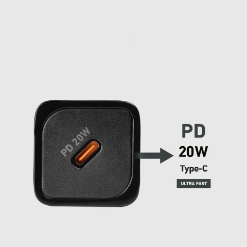 Ładowarka sieciowa Power Delivery GaN USB-C 20W - czarna