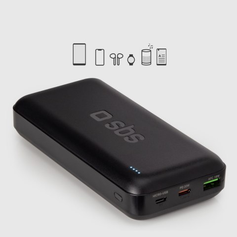 Powerbank 20000 mAh PD USB-C USB-A Micro-USB 20W - czarny