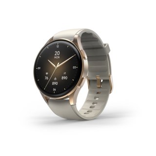 Smartwatch Hama 8900 GPS AMOLED 1.32'' z beżowym paskiem silikonowym - złoty