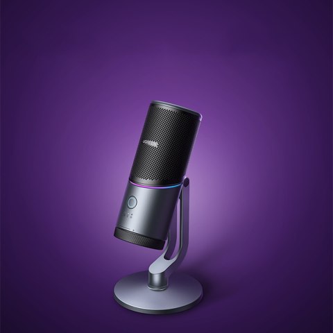 Mikrofon stojący na biurko USB-A RGB LED - srebrny