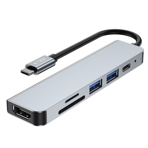6w1 HUB rozdzielacz USB-C na USB-A USB-C HDMI micro SD / TF / SD - szary