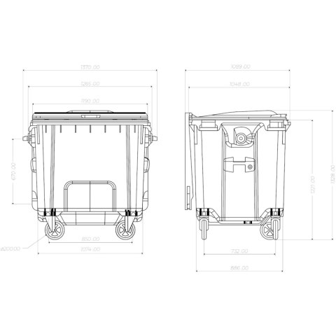 Kontener pojemnik na odpady śmieci komunalne PZH EN 840-2 DIN 1100L - czarny