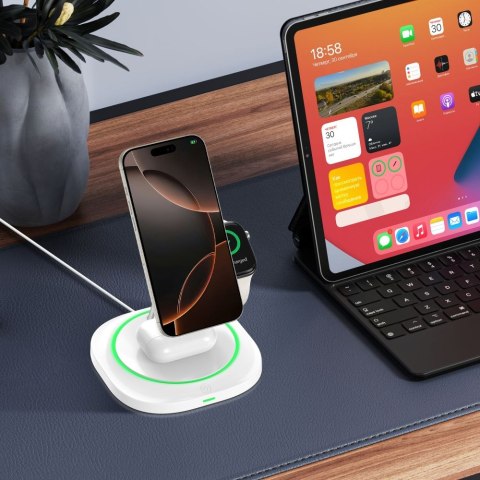 Ładowarka indukcyjna 3w1 do smartfona smartwatcha słuchawek Magnetic MagSafe - biała