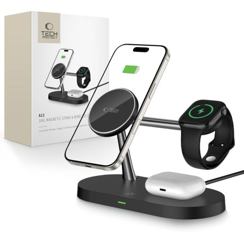 Ładowarka indukcyjna 3w1 na smartfon słuchawki smartwatch z MagSafe - czarna