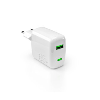 Ładowarka sieciowa USB-A USB-C GaN 65W - biała