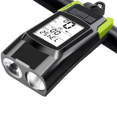 Lampka rowerowa przód tył z licznikiem dzwonkiem wentylami na akumulator