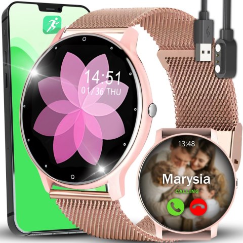 Smartwatch zegarek damski wodoodporny krokomierz pomiar tętna IPS 1.28''