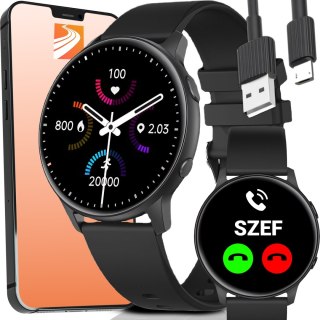 Smartwatch zegarek sportowy funkcyjny pulsometr ciśnieniomierz sen muzyka 45 mm - czarny