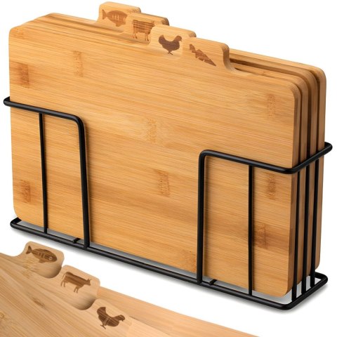 Zestaw desek kuchennych bambusowych ze stojakiem - 4 szt.