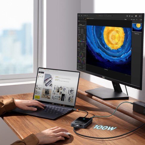 8w1 HUB adapter HDMI DisplayPort VGA USB-A USB-C - szary