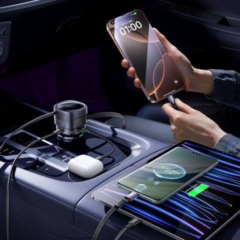 Ładowarka samochodowa ze zwijanymi kablami USB-C USB-A 90W