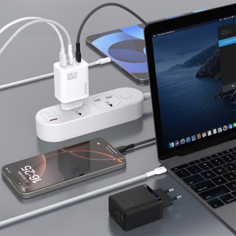 Ładowarka sieciowa GaN z kablem USB-C 1m 65W - czarna