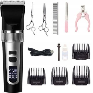 Maszynka bezprzewodowa do strzyżenia psów zwierząt LCD 9 W 4 nasadki