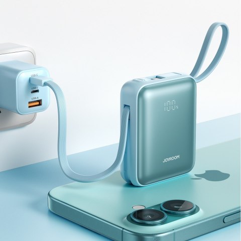 Powerbank 10000mAh 22.5W z wbudowanymi kablami - niebieski