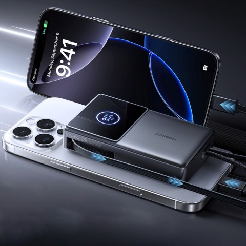 Powerbank 10000mAh 22.5W ze zwijanym kablem USB-C - czarny