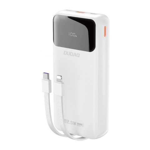 Powerbank 20000mAh 22.5W PD USB-C USB-A z wbudowanymi kablami iPhone Lightning USB-C - biały