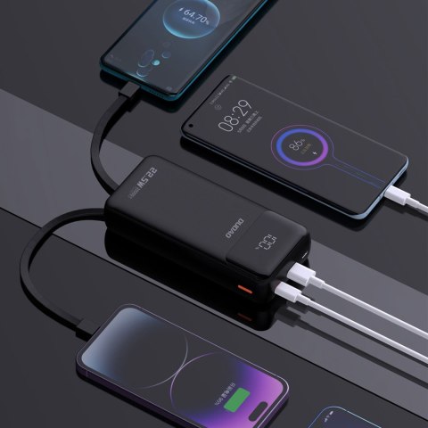 Powerbank 20000mAh 22.5W PD USB-C USB-A z wbudowanymi kablami iPhone Lightning USB-C - czarny