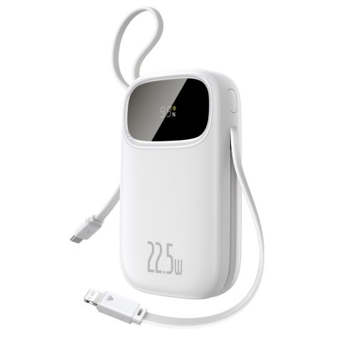 Powerbank 20000mAh 22.5W z wyświetlaczem kablami USB-C iPhone Lightning - biały