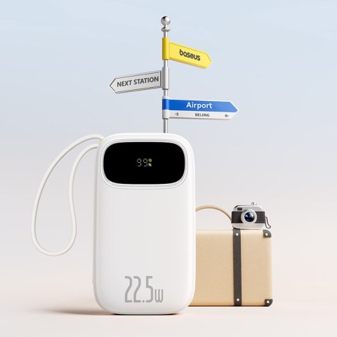 Powerbank 20000mAh 22.5W z wyświetlaczem kablami USB-C iPhone Lightning - biały