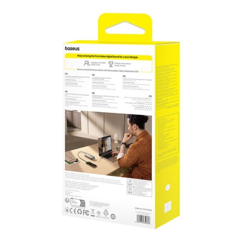 Powerbank 20000mAh 65W ze zwijanym kablem USB-C - szary