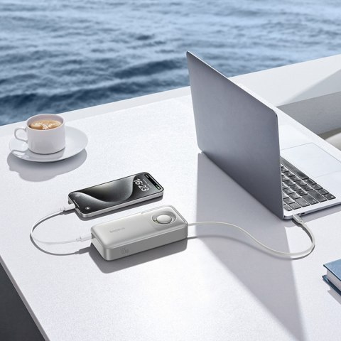 Powerbank 20000mAh 65W ze zwijanym kablem USB-C - szary