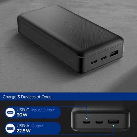 Powerbank 30000mAh 30W USB-A USB-C - czarny