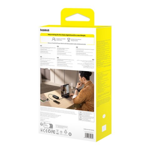 Powerbank Free2Pull 20000mAh z rozwijanym kablem USB-C 65W - czarny