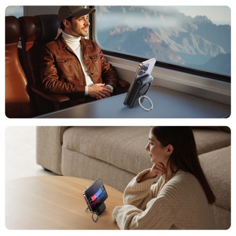 Powerbank indukcyjny 3w1 10000mAh 22.5W z wbudowanym kablem MagSafe - czarny