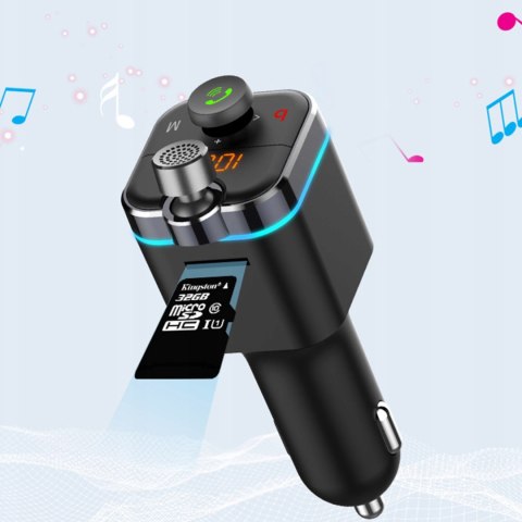 Transmiter FM z ładowarką MP3 USB SD Bluetooth LCD