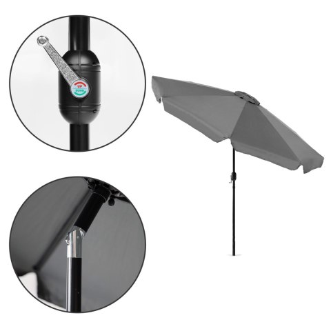 PARASOL OGRODOWY DUŻY 3 M SKOŚNY ŁAMANY Z KORBĄ SZARY MULTIGARDEN