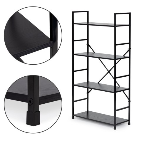 REGAŁ DREWNIANY SZEROKI 4 PÓŁKI NOWOCZESNY LOFT CZARNY MODERNHOME