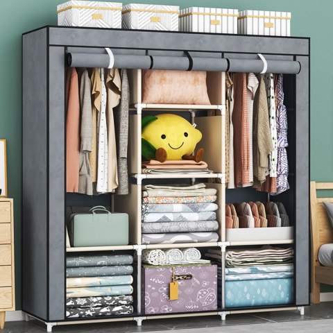 SZAFA TEKSTYLNA DUŻA MATERIAŁOWA GARDEROBA Z PÓŁKAMI NA UBRANIA I BUTY MODERNHOME
