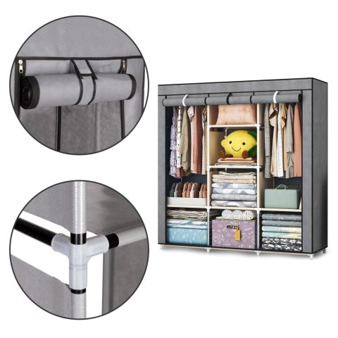 SZAFA TEKSTYLNA DUŻA MATERIAŁOWA GARDEROBA Z PÓŁKAMI NA UBRANIA I BUTY MODERNHOME