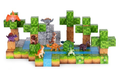 Klocki magnetyczne konstrukcyjne zestaw dla dzieci 142 elementy sześciany dinozaury