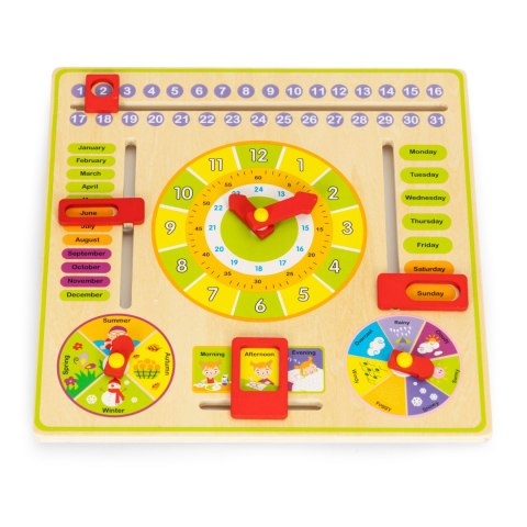 DREWNIANA TABLICA EDUKACYJNA MANIPULACYJNA KALENDARZ ZEGAR ECOTOYS
