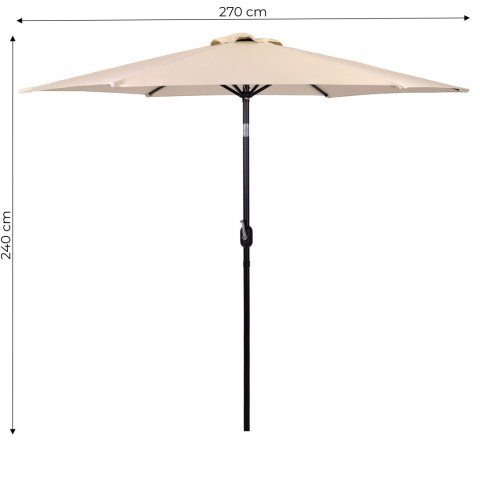 DUŻY PARASOL OGRODOWY SKOŚNY ŁAMANY Z KORBĄ 6 ŻEBER BEŻOWY 270 CM MULTIGARDEN