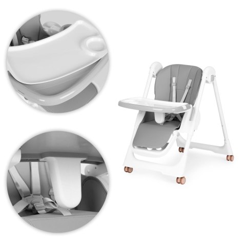 KRZESEŁKO FOTELIK DO KARMIENIA REGULACJA WYSOKOŚCI EKOSKÓRA PASY PODWÓJNA TACKA ECOTOYS