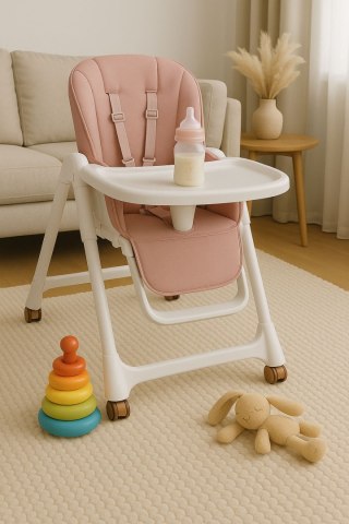 KRZESEŁKO FOTELIK DO KARMIENIA REGULACJA WYSOKOŚCI EKOSKÓRA PASY PODWÓJNA TACKA ECOTOYS