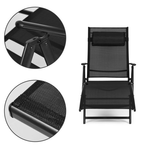 LEŻAK PLAŻOWY OGRODOWY SKŁADANY LEŻANKA REGULACJA OPARCIA STALOWA KONSTRUKCJA CZARNY MULTIGARDEN