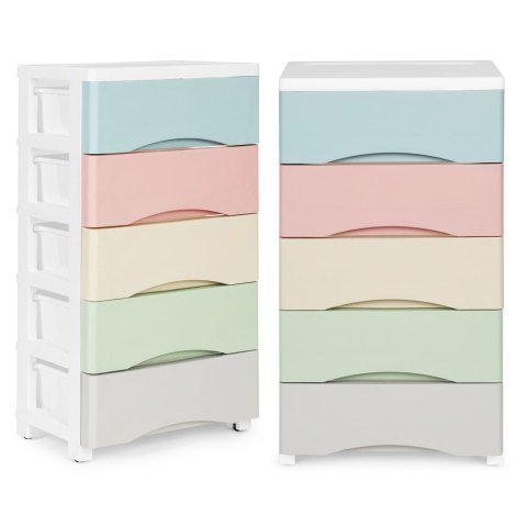 REGAŁ Z 5 WYSUWANYMI SZUFLADAMI NOGI Z KÓŁKAMI KOLOROWE SZUFLADY MODERNHOME