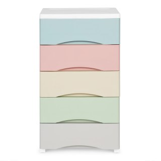 REGAŁ Z 5 WYSUWANYMI SZUFLADAMI NOGI Z KÓŁKAMI KOLOROWE SZUFLADY MODERNHOME