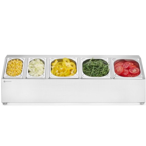 Stojak ekspozytor stalowy na pojemniki gastronomiczne 3x GN 1/6 2x GN 1/9