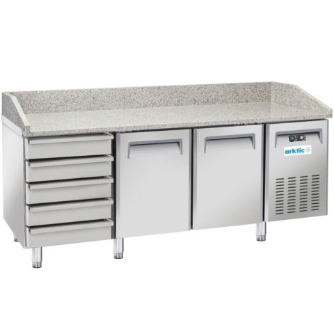 Stół chłodniczy do pizzy z granitowym blatem rantem 2 komory 6 szuflad 362 l 210 W