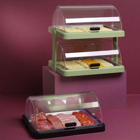 Witrynka chłodząca podwójna bufetowa z pokrywą roll-top Duo UNIQ - zielona